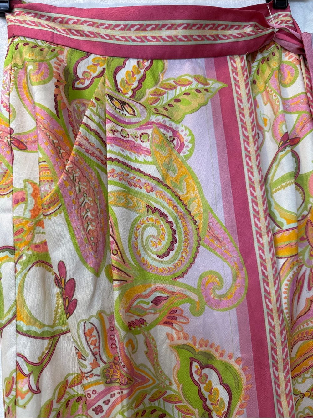 ANTONIO MELANI Pink, Green & Yellow Paisley Silk Wrap Skirt - Picture 5 of 5